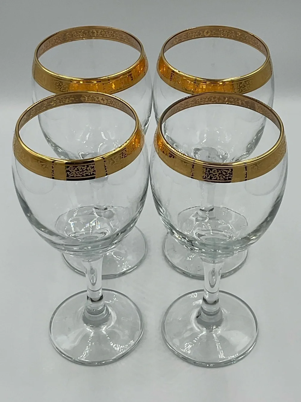 Vintage Home Essentials IMPERIAL Water Goblets 24k Gold Filigree Band- Set of 4